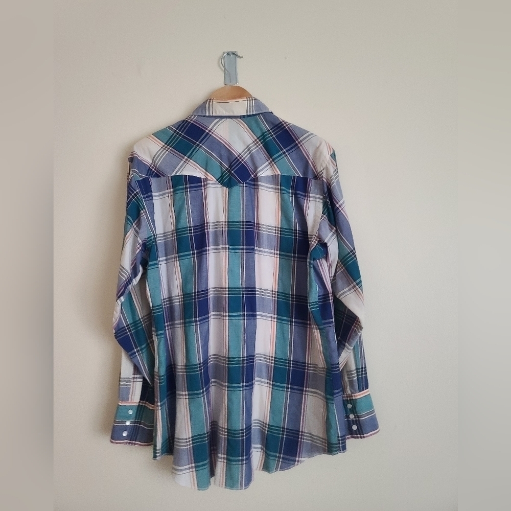 Wrangler Western Shirt Men's Large Pearl Snap Single sz l - Picture 2 of 10